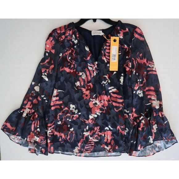Tanya Taylor Designs LLC Women's Sz S Navy Multi Harmony Abstract Print Top - Picture 1 of 11